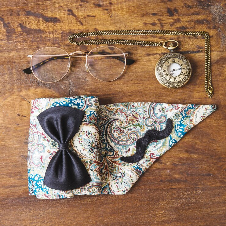 Bow, Mustaches, glasses and pocket watch in one kit