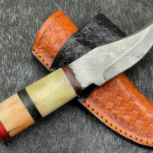 Custom handmade Damascus steel blade 8'' Skinning Knife WLeather Sheath BL-1740