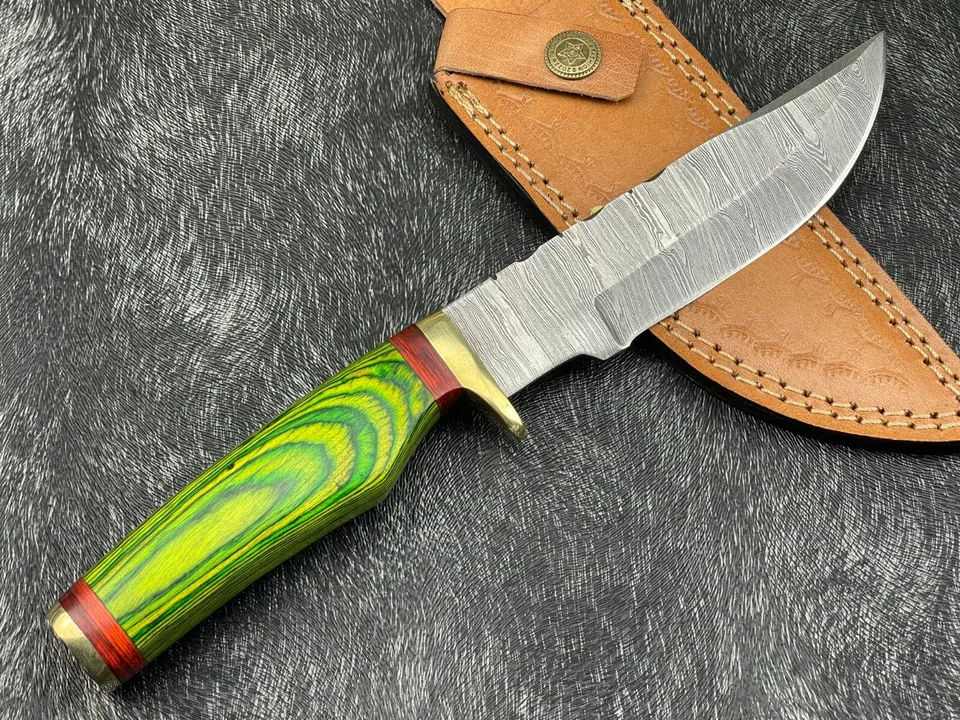 10''Handmade Damascus steel Bowie Knife Skinning Knife BL-1475 WLeather Sheath