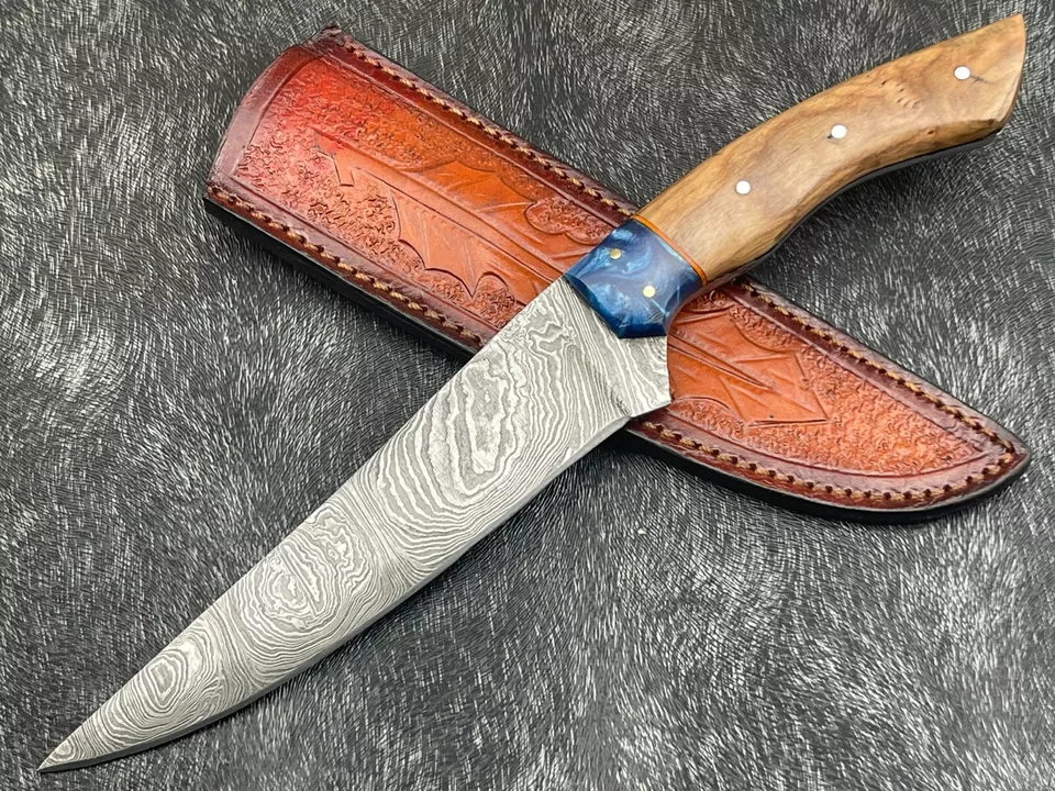 Custom handmade 11.5''Damascus steel Hunting Knife Bowie Knife WSheath BL-1949