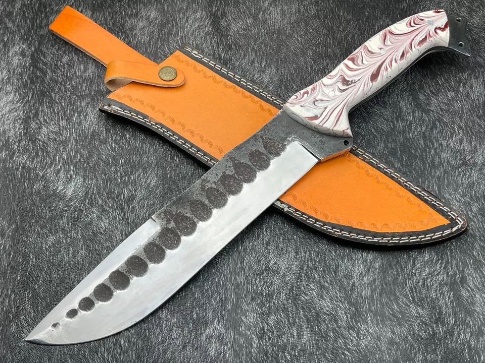 Unique Hand Forged Carbon Steel Blade 16'Camping Hunting & Bowie Knife W/Sheath